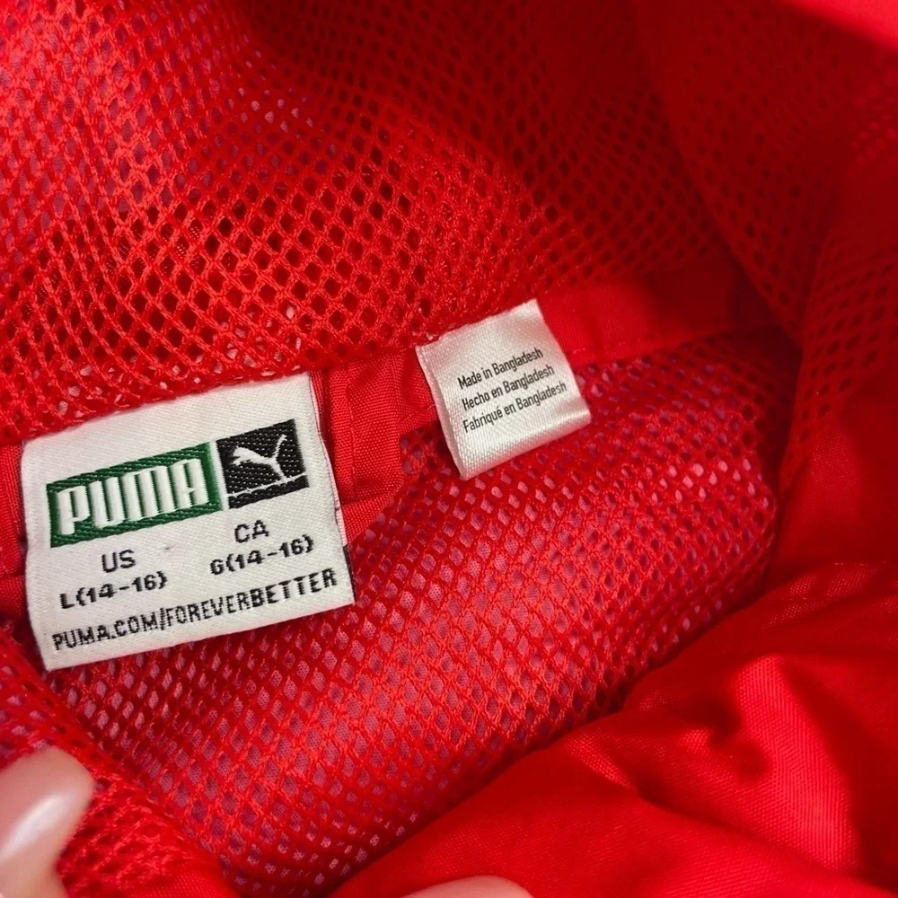 PUMA Youth Red Zip Up Hooded Athletic Windbreaker Jacket Size Large 14/16